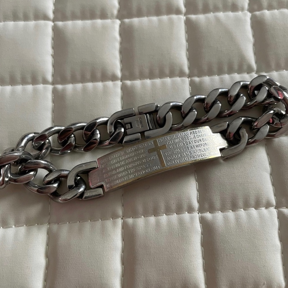 Men’s Stainless Multi-Finish Lord's Prayer and Cross ID Bracelet